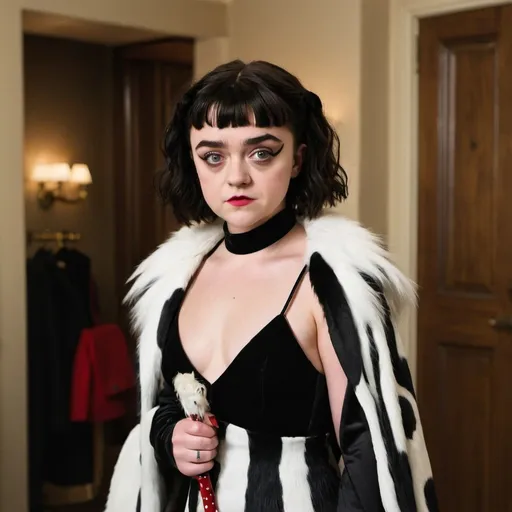 Prompt: Maisie Williams dressed as Cruella Deville