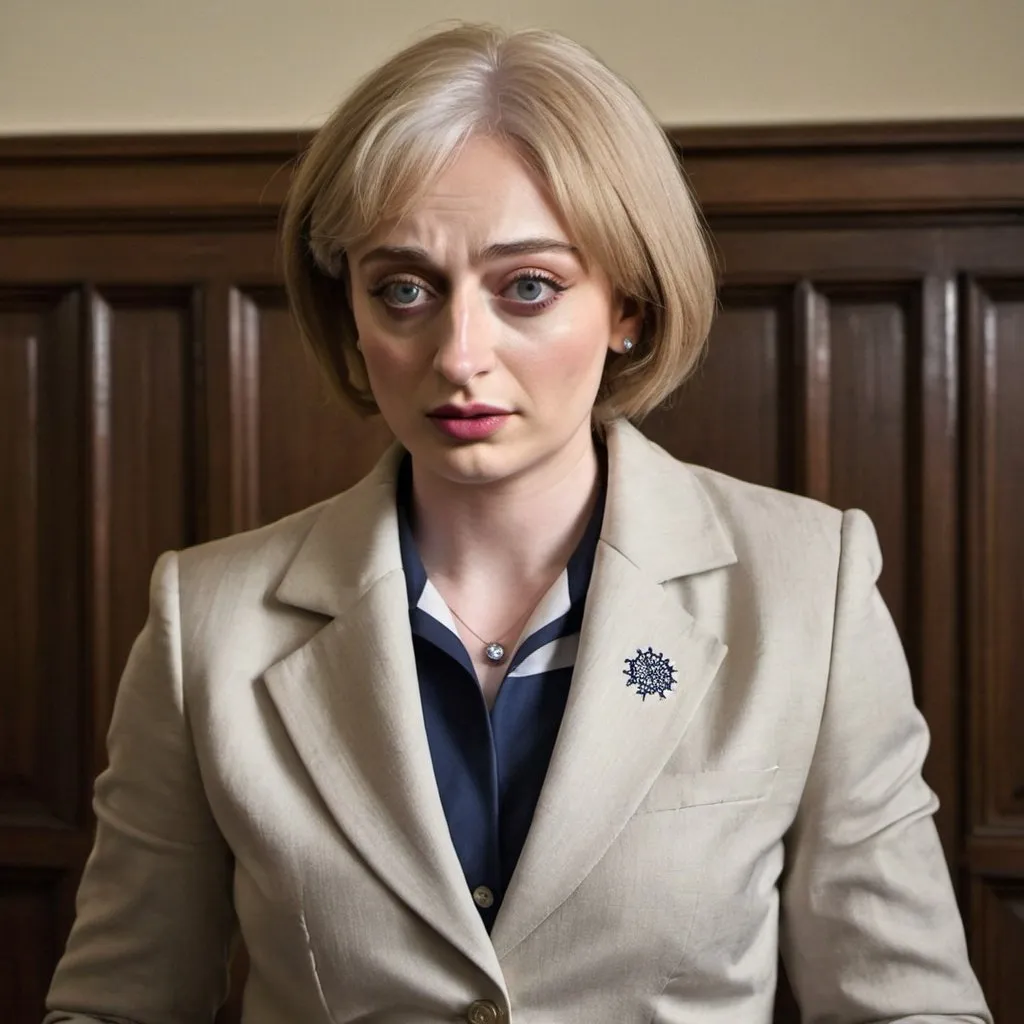 Prompt: Sophie Turner dressed as theresa may