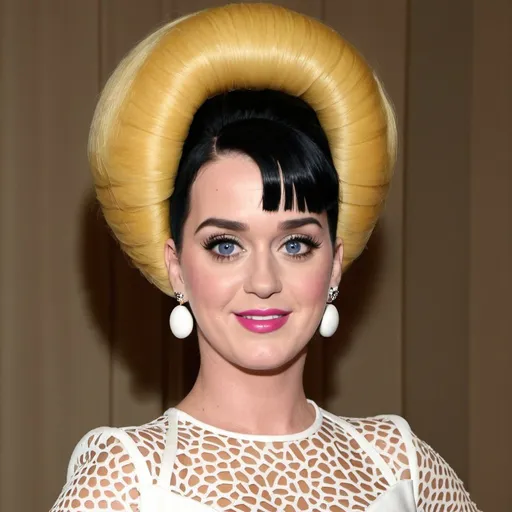 Prompt: Katy perry dressed as a 1960's woman with big bouffant beehive hair