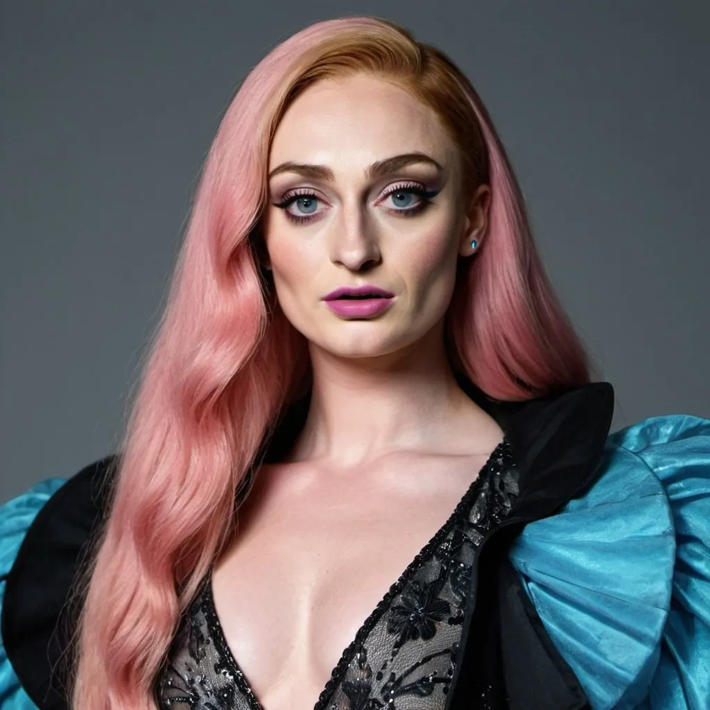 Prompt: sophie turner dressed as male drag queen