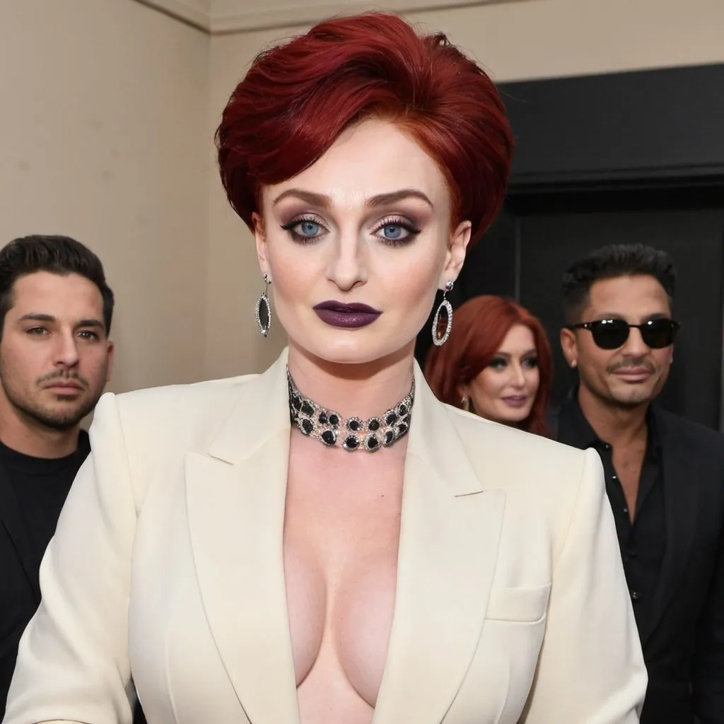 Prompt: Sophie Turner dressed as sharon osbourne