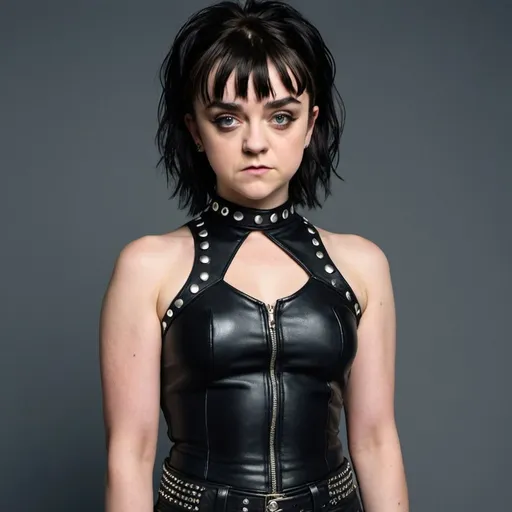 Prompt: maisie williams dressed as Joan jett, curvy body, 