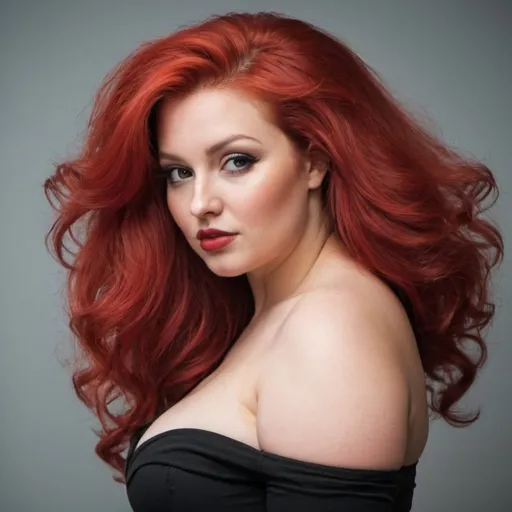 Prompt: curvy woman with long red bouffant hair