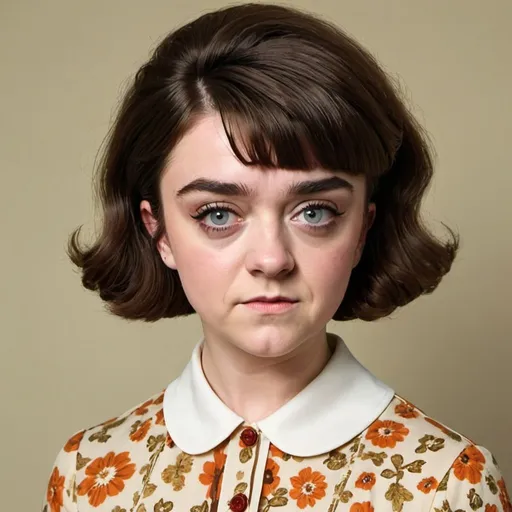 Prompt: Maisie Williams dressed as a 1960's woman with big bouffant hair