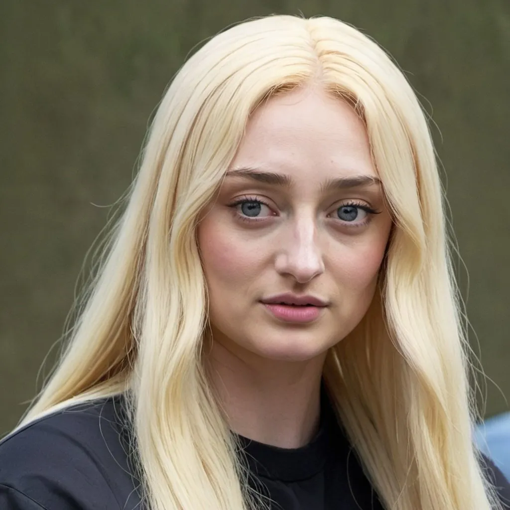 Prompt: sophie turner wearing a cheap blonde wig
