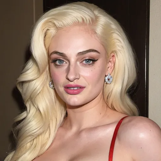 Prompt: Sophie turner dressed as anna nicole smith