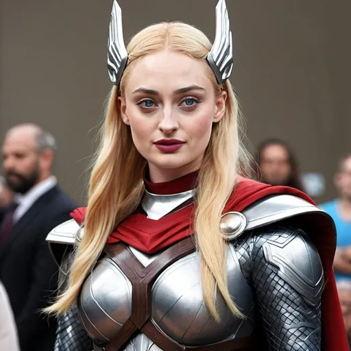 Prompt: sophie turner dressed as a lady thor