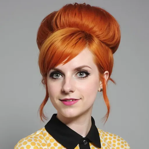 Prompt: Hayley Williams dressed as a 1960's woman with big bouffant beehive hair