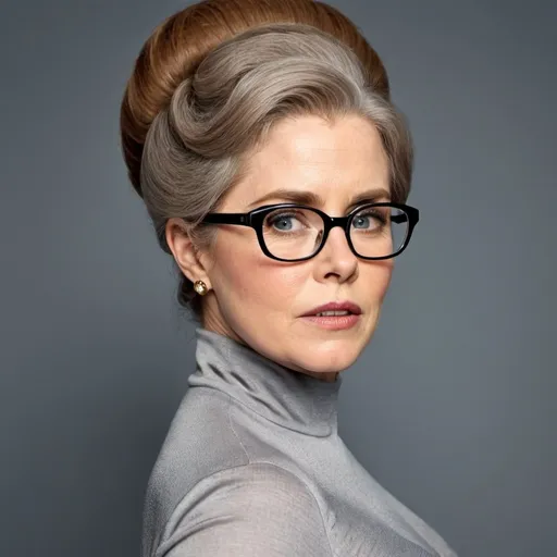 Prompt: amy adams dressed as sultry mature old woman with wrinkles wearing a tight dress, curvy body, glasses, grey big bouffant beehive hair