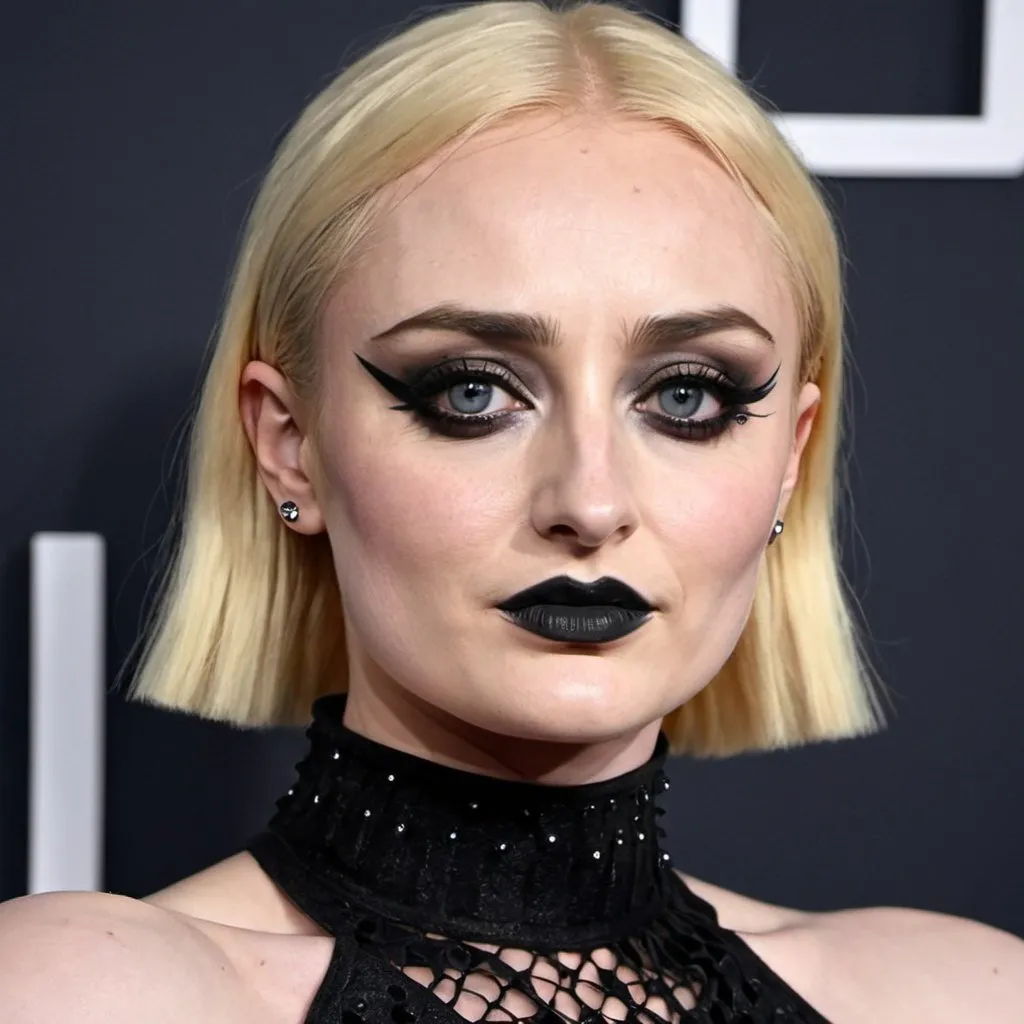 Prompt: sophie turner dressed as siouxsie sioux