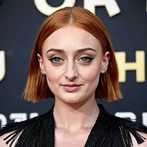 Prompt: sophie turner with a bob with fringe hairstyle