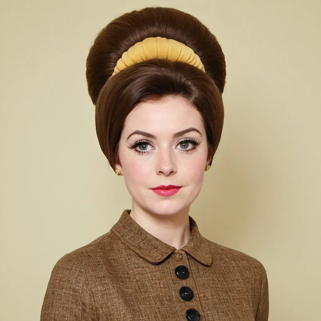 Prompt: sarah sherman dressed as a 1960's woman with big bouffant beehive hair