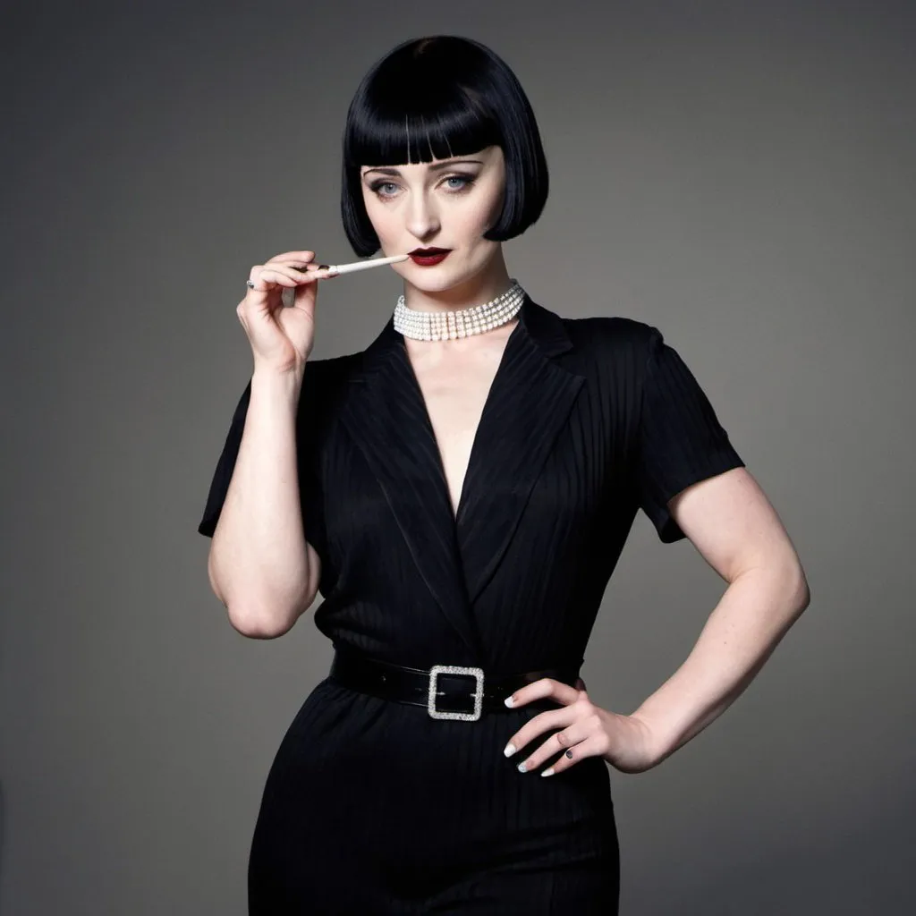 Prompt: Sophie Turner dressed as Louise Brooks