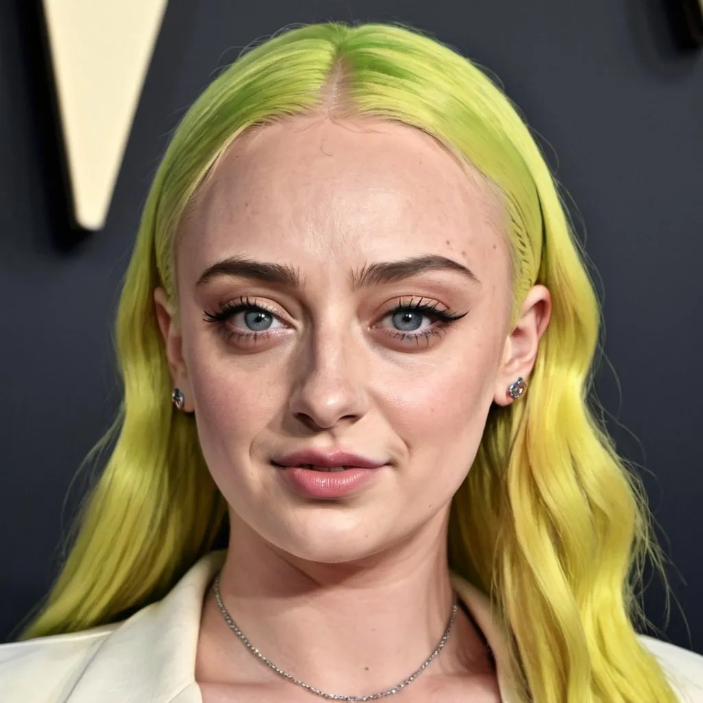 Prompt: Sophie Turner with a billie eilish hairstyle