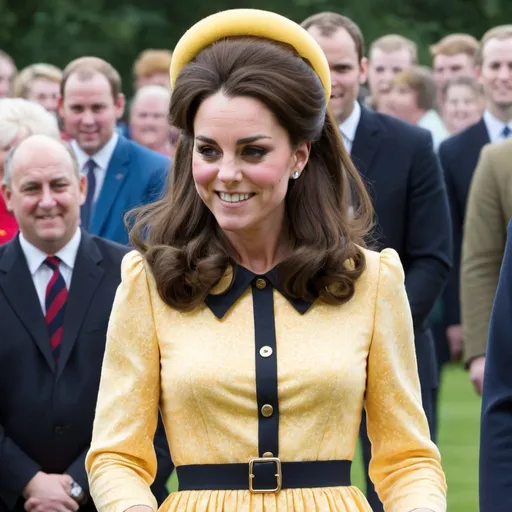 Prompt: kate middleton dressed as Tracy Turnblad with a big bouffant beehive hairstyle
