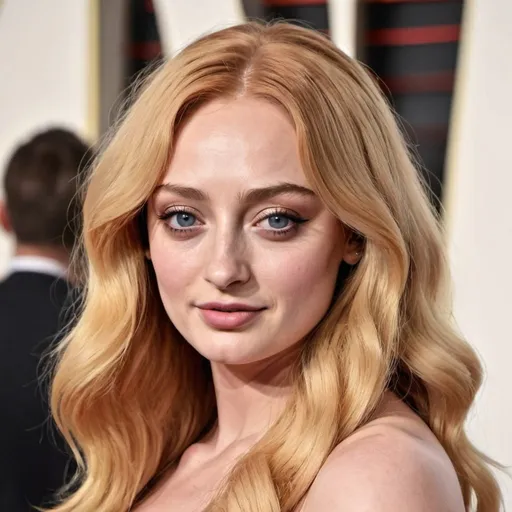 Prompt: sophie turner with a farrah fawcett hairstyle