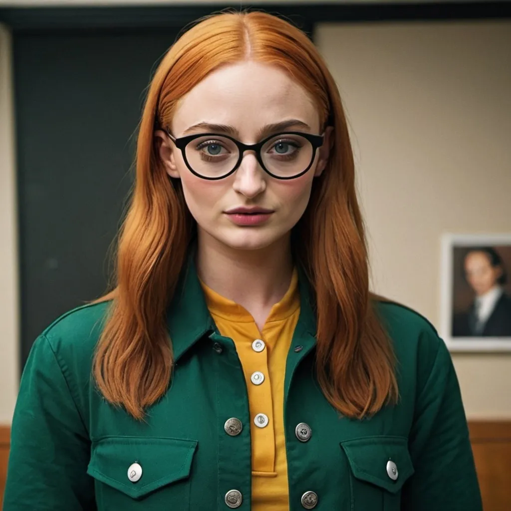 Prompt: sophie turner dressed as daria