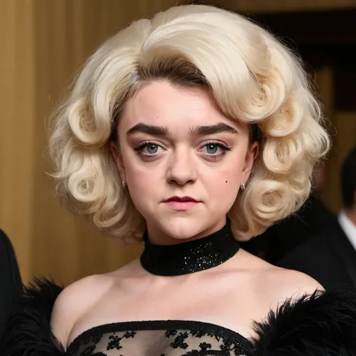 Prompt: Maisie williams dressed as mae west with big bouffant hair
