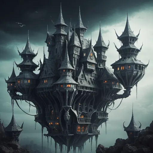 Prompt: ghouls flying castle futuristic