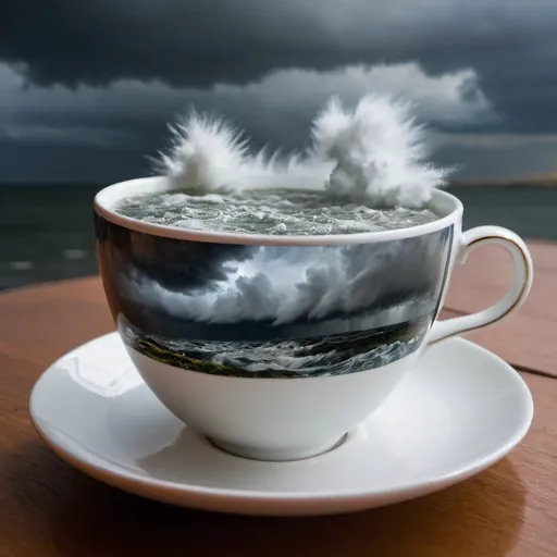 Prompt: close up of a storm in a tea cup
