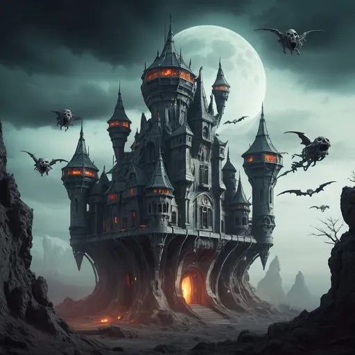 Prompt: ghouls flying castle futuristic