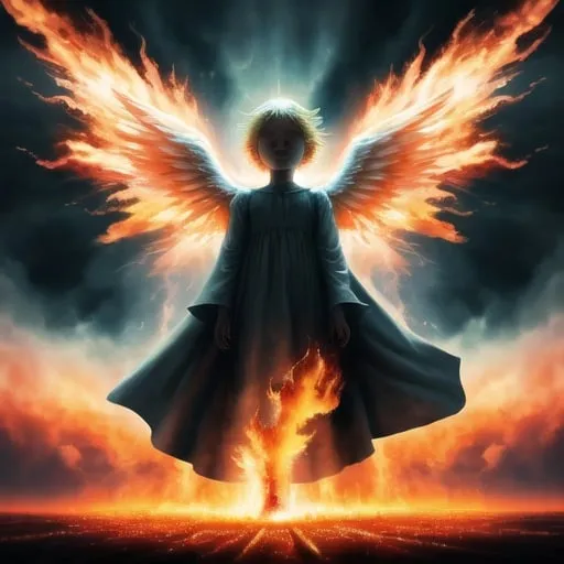 Prompt: angel in front of a huge firestorm
