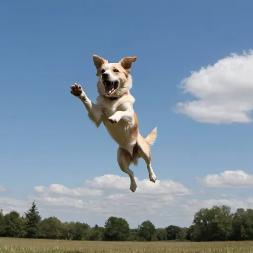Prompt: A dog jumps from the sky