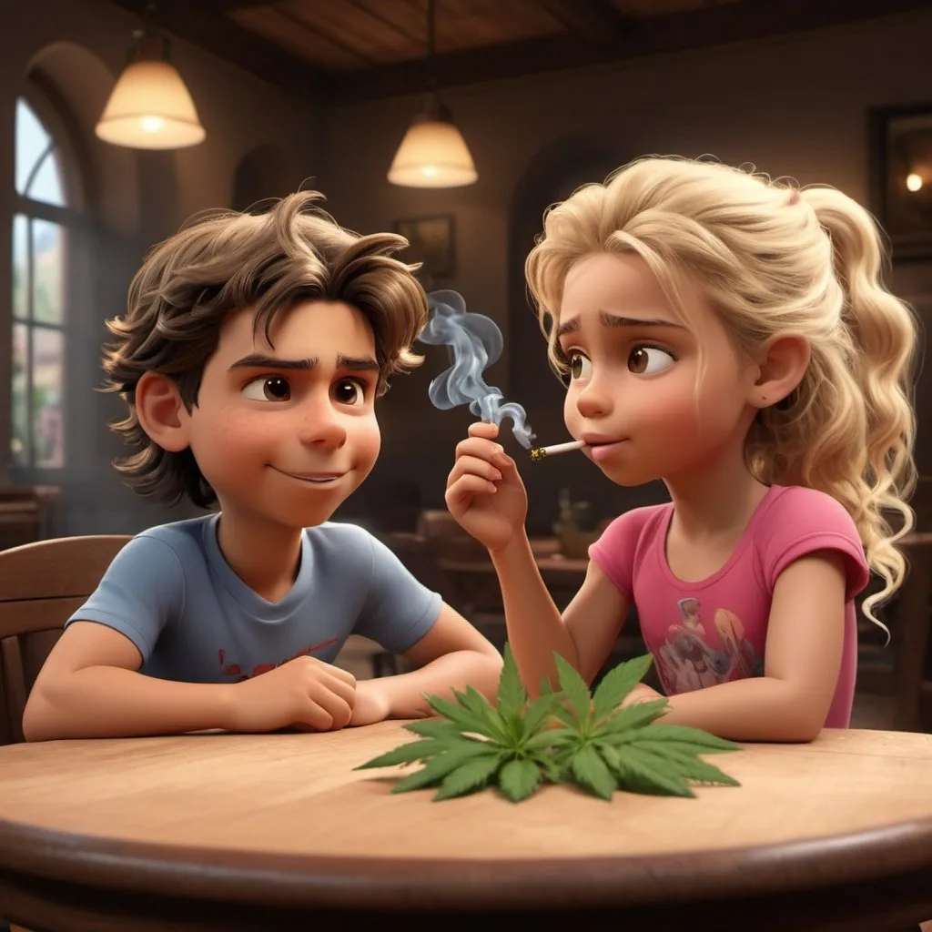 Prompt: little Rafael Nadal and little Shakira smoke marijuana in restoraunt, 3 d animated movie, animated film, 3 d animation demo reel, photorealistic disney, beautiful render, cinematic shot!, weta disney, 3d magical details, disney 2d animation still, animation film, pixar renderman render, in style of disney animation