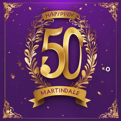 Prompt: create a image to celebrate the 50th birthday of Martindale using no people in the image with a purple and gold theme