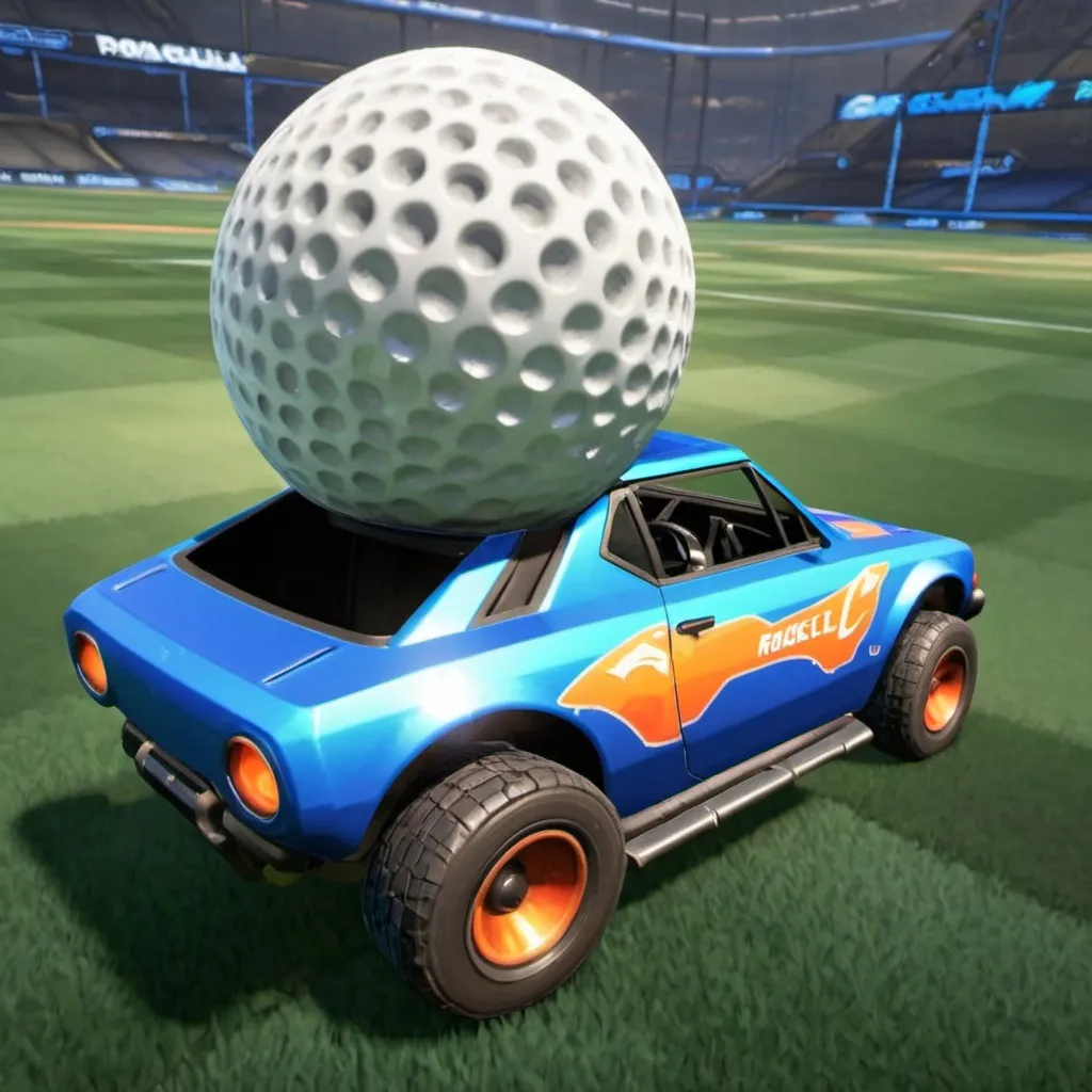 Prompt: A rocket league car that have a golf ball on its head