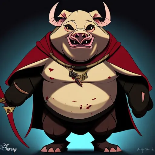 Prompt: Disney-style assassin Pumba with a slim rat body, throwing knives, assassin cape, high quality, detailed, Disney style, rat body, throwing knives, cape, intense gaze, professional, atmospheric lighting
