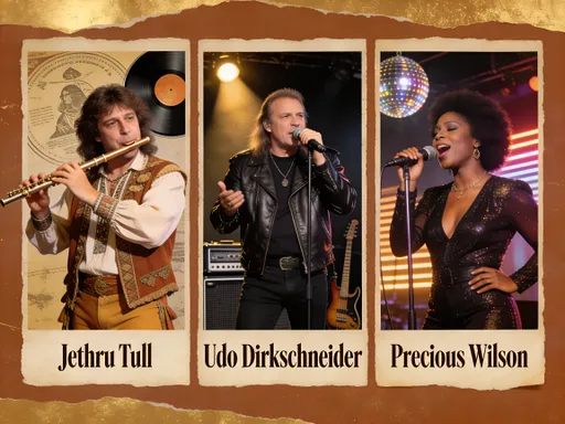 Prompt: collage of three musicans - Jethru Tull, Udo Dirkschneider, precious Wilson