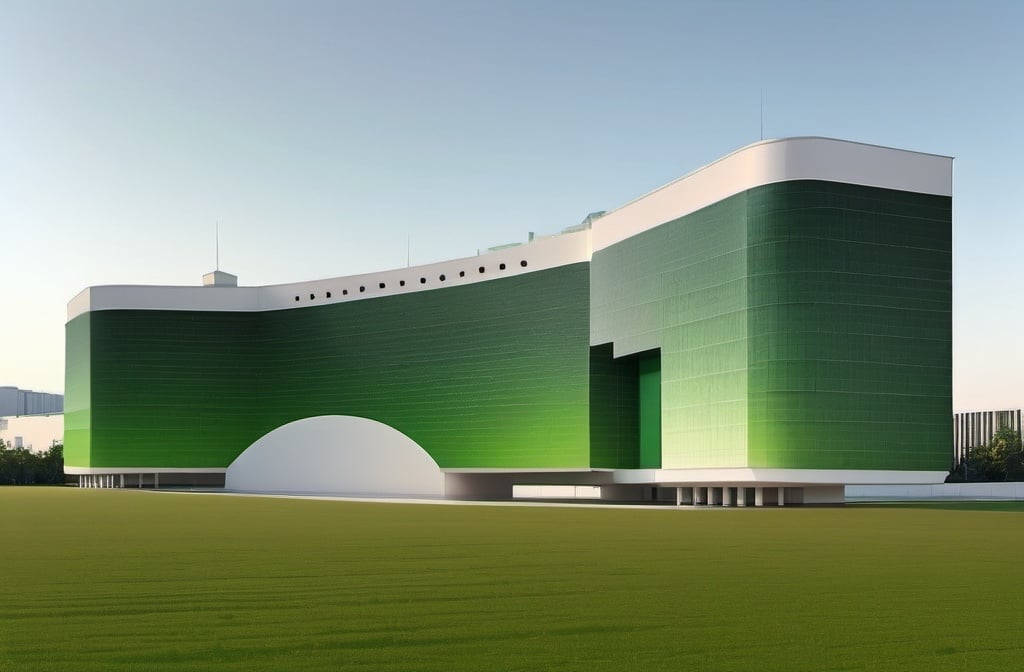 Prompt: Public Building, green Gradient, Vector, Minimalist, Totally white background 
