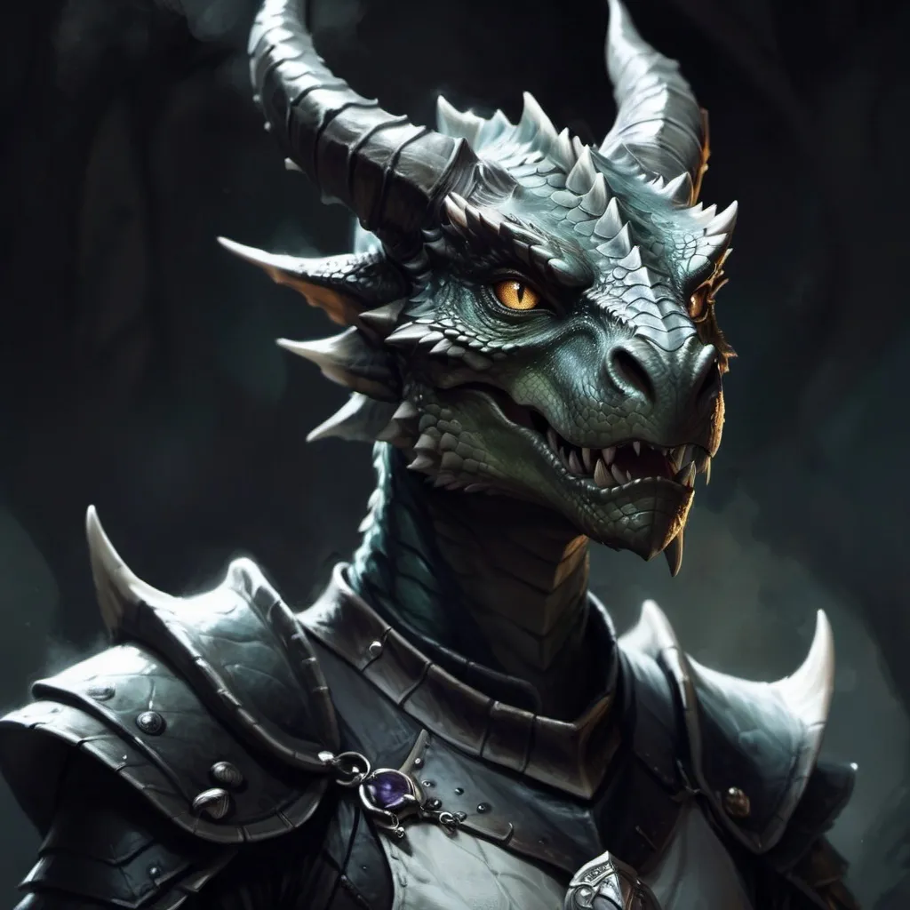 Prompt: A painting of a Dragonborn character in fantasy setting, horns, Clint Cearley, epic fantasy character art, character portrait, detailed scales and textures, high quality, fantasy, epic, dragon horns, intense gaze, fantasy setting, detailed fantasy art, professional, atmospheric lighting