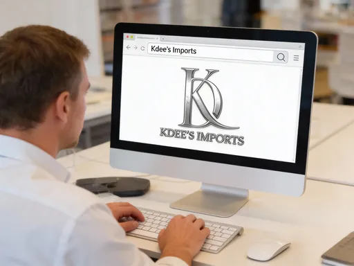 Prompt: man on computer at looking up Kdee's Imports 
