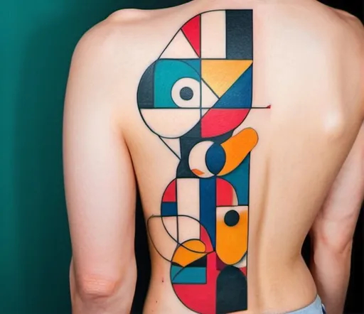 Prompt: Cubism and surreal tattoo. Bold lines and vibrant colors. 