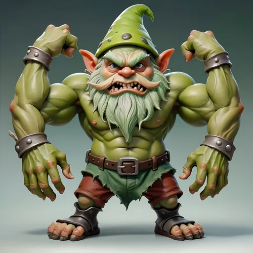 Prompt: a monster Gnome with muscles and four arms, greenish skin, full body view, fantastic realism, a photorealistic painting