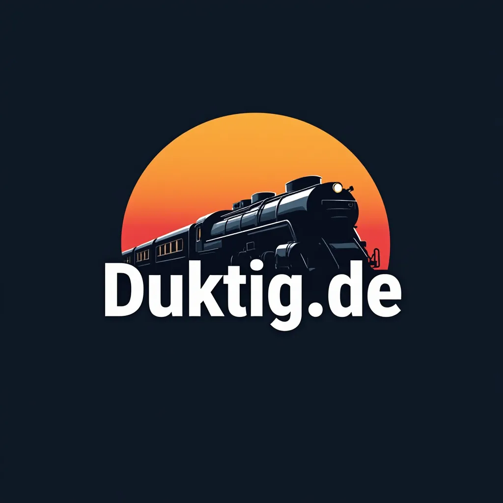 Prompt: Create an Instagram Logo for my profile. The logo should contain "Duktig.de" word and it is about Railway models collection. The logo should contain only words I have mentioned. nothing else. Also it can contain some of train details. please make it with less colors. vector.