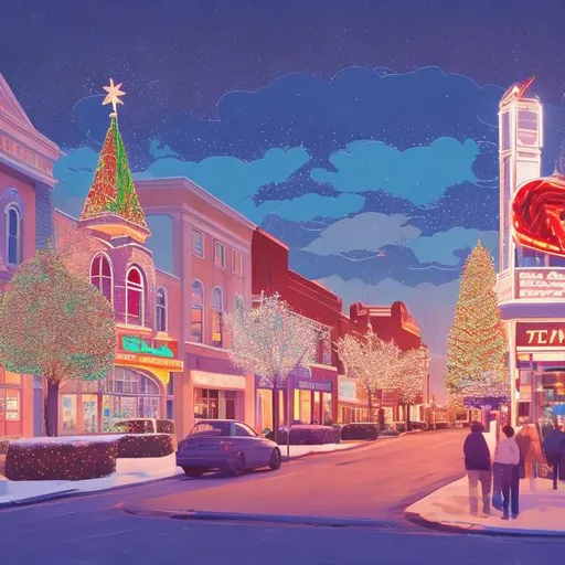 Prompt: A dreamy illustration of Evansville, Indiana during the holidays