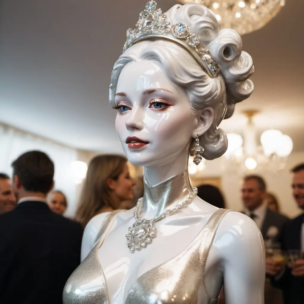 Prompt: Shiny porcelain lady on a party