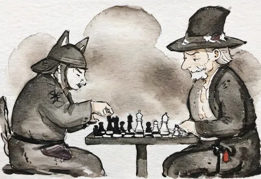 Prompt: samurai vs uncle sam playing chess