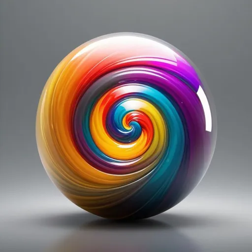 Prompt: swirl vortex vibrant colors, glossy, spiral twisted shape, sweep, abstract, high quality, glossy finish, vibrant hues, dynamic lighting with variant lines. make it in a twisted orb shape with a gray background. Let the orb be floating with reflections