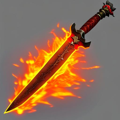Prompt: Generate an image of a glowing, fire covered dagger. Style is oil painting. The blade should be longer than the handle. The design should be simple. Simple hilt
