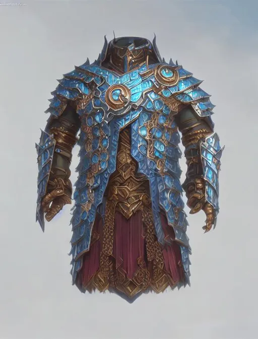 Prompt: fantasy art of light blue full-body chainmail, tint of blue, one piece, single piece, perfect composition, high quality, sharp focus, intricate details, fine details, high details, 