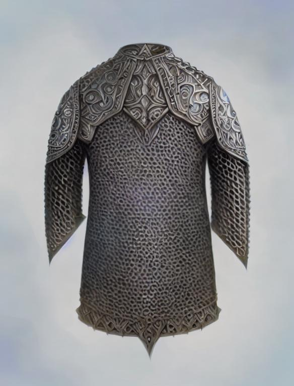 Prompt: fantasy art of light blue full-body chainmail, tint of blue, one piece, single piece, perfect composition, long sleeves, fantasy artwork, high quality, sharp focus, intricate details, fine details, high details, 