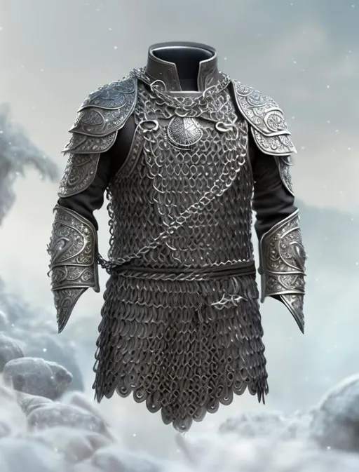 Prompt: digital art of simple silver and blue full-body chainmail, long sleeves, fantasy artwork, oil painting, chain sleeves, perfect composition, clean composition, high quality, sharp focus, intricate details, mannequin 