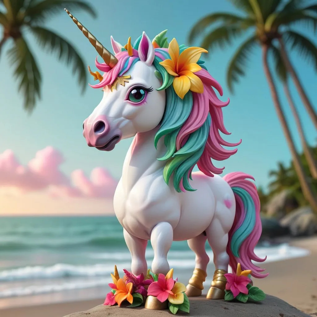 Prompt: tropical unicorn by the ocean