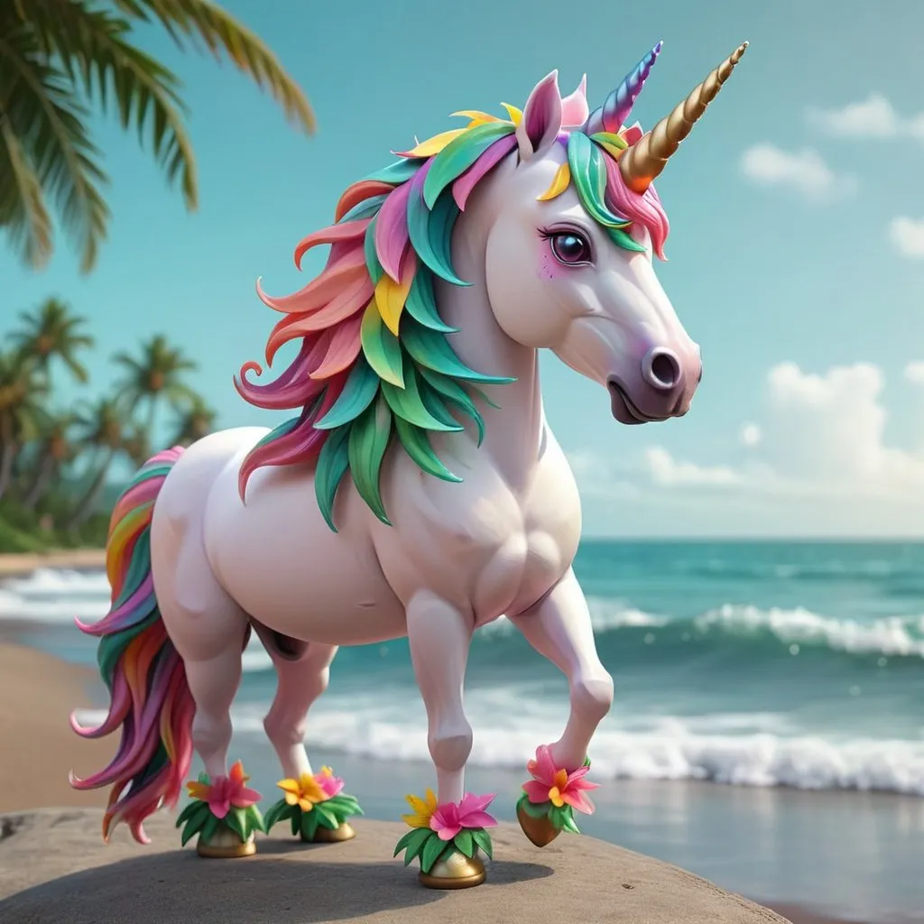 Prompt: tropical unicorn by the ocean