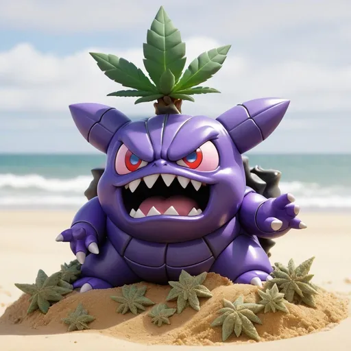 Prompt: Cloyster pokemon smoking marijuana by the ocean, in the sand 