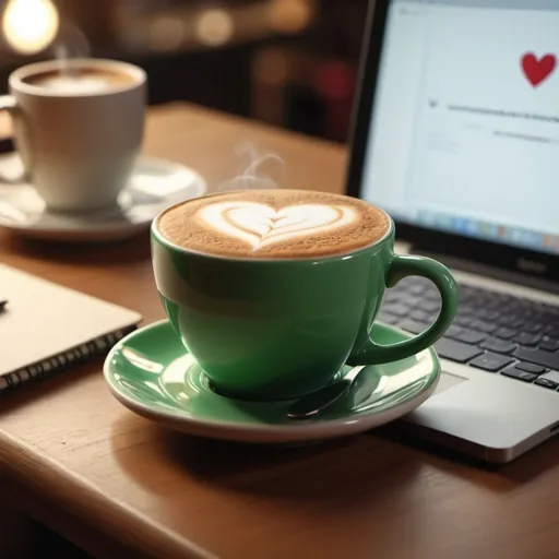 Prompt: I will work when my coffee does green cup cappuccino heart